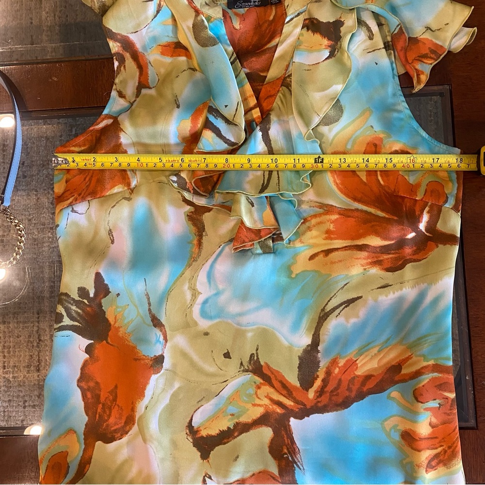 Essentials colorful floral tropical costal button up designer Blouse - Picture 2 of 13